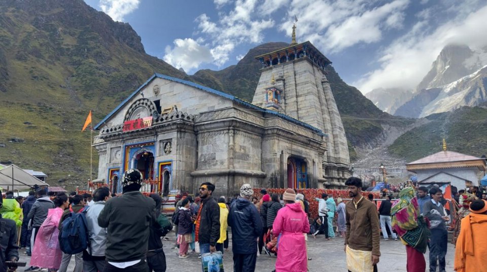Kedarnath temple on opening day with snow